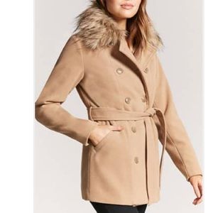 F21 Faux Fur Collar Pea Coat